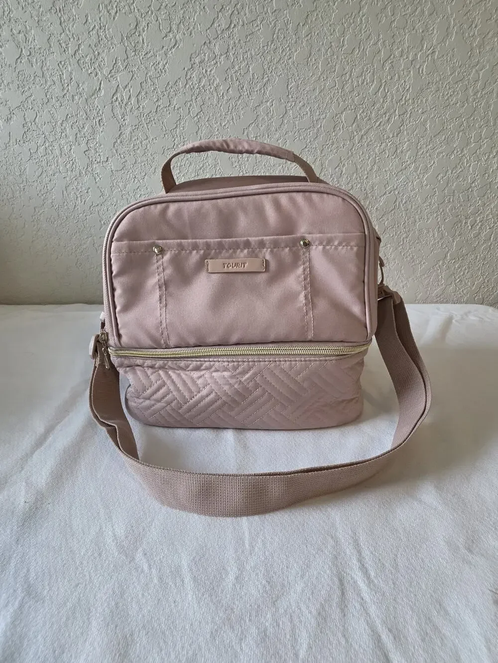 TOURIT Insulated Lunch Bag Cooler Pink 2 Compartment Shoulder Strap Quilted
